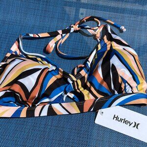 NWT Hurley Bikini Top Multicolor Zebra Stripe Swim With Keyhole Size Large